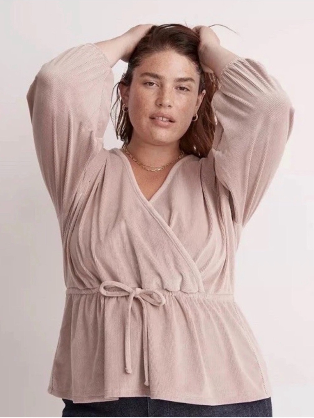 Madewell Light Pink Faux-Wrap Top Ribbed Cozy Corduroy Size XS